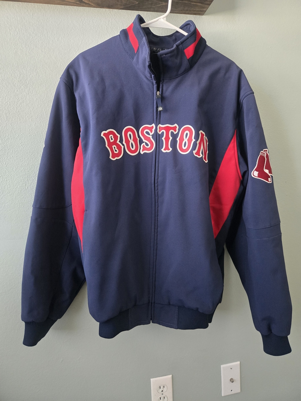 Majestic Navy and Red Boston Varsity Bomber Jacket